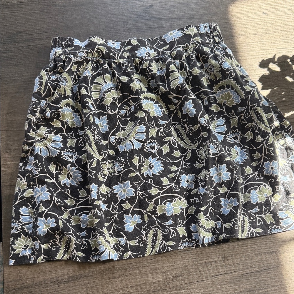 LOFT Black Mini Skirt with Blue & Green Floral Pattern